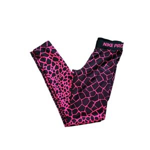 Nike‎ Pro Women's Compression Leggings Pink Black Animal Print Size Small